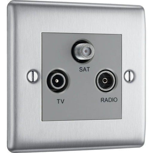 BG Electrical Nexus Metal Brushed Steel - Triple TV/FM/SAT triplex - screened