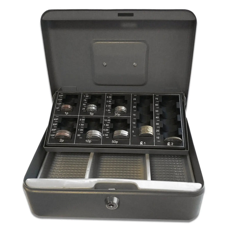 Sterling Cash Box With Coin Tray 10" Mixed Colours