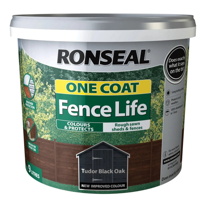 Ronseal One Coat Fence Life 9L Tudor Black Oak