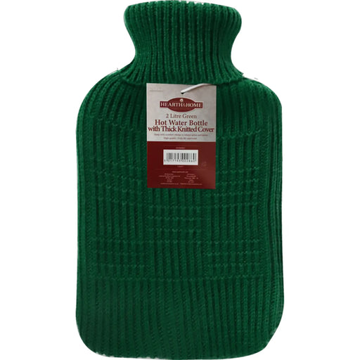 Hearth & Home Hot Water Bottle With Thick Knitted Cover 2L Green