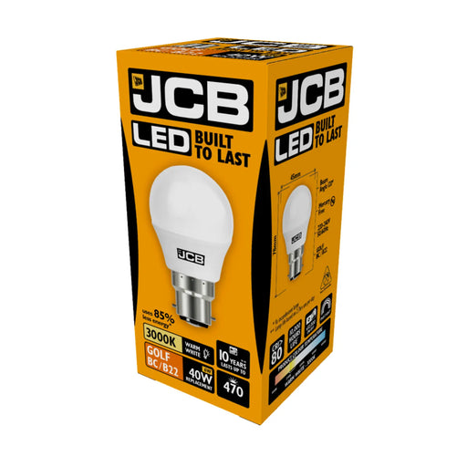 JCB LED Golf 470lm Opal 6w BC Cap B22 3000k