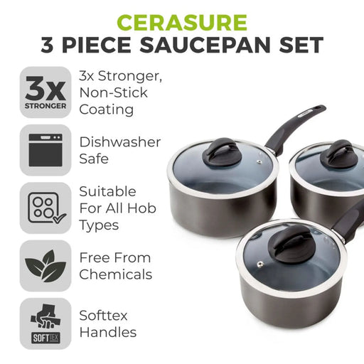 Tower Stainless Steel Saucepan Set 3 Piece