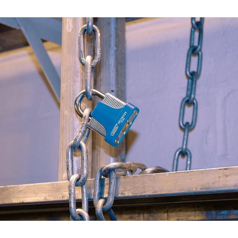 Draper 64181 Laminated Steel Padlock and 2 Keys with Hardened Steel Shackle and Bumper, 44mm
