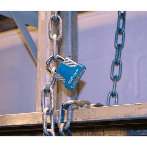 Draper 64181 Laminated Steel Padlock and 2 Keys with Hardened Steel Shackle and Bumper, 44mm