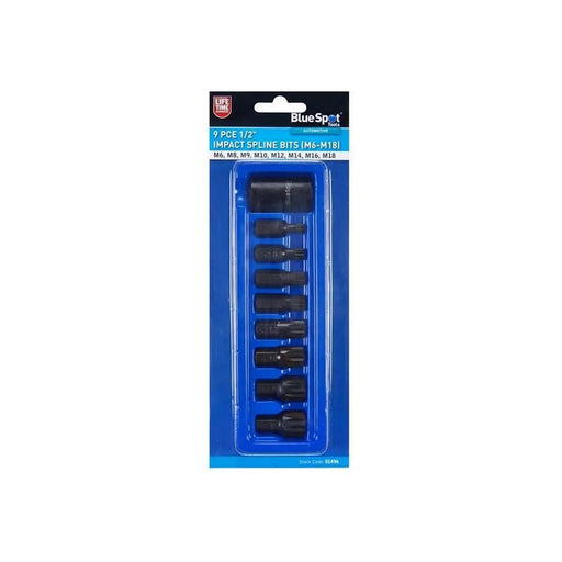 Bluespot Tools 1/2in Impact Spline Bit Set, 9 Piece