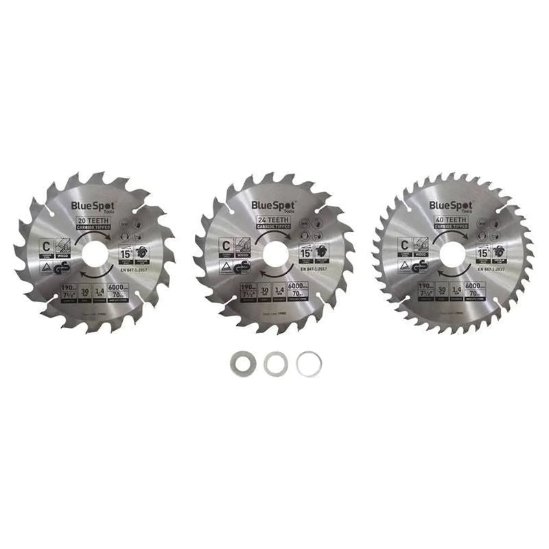 Bluespot Tools 190mm Circular Saw Blade Set, 3 Piece