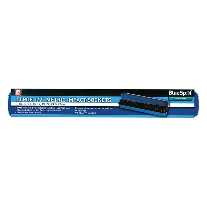 Bluespot Tools 1/2in Metric Impact Socket Set 9-27mm, 10 Piece