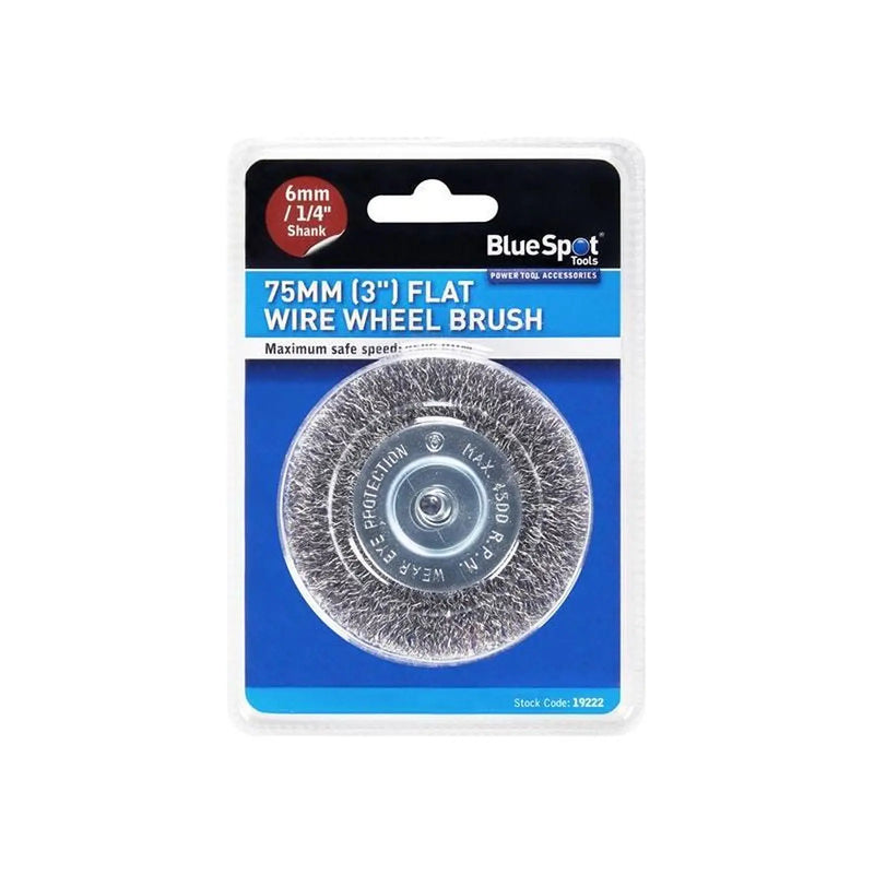 Bluespot Tools Flat Steel Wire Wheel Brush 75mm x 6mm Arbor