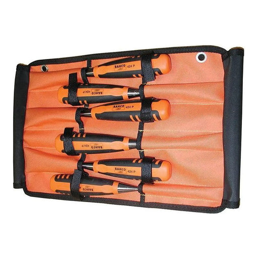 BAHCO 424-P Bevel Edge Chisel Set with Tool Roll