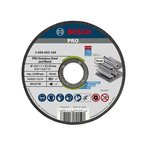 Bosch Powertool Accessories PRO Stainless Steel and Metal Bonded Cutting Disc 115 x 1.0 x 22.23mm