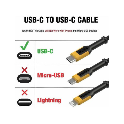 DEWALT Telecoms DeWalt USB C to USB C Reinforced Charging Cable 1.2m