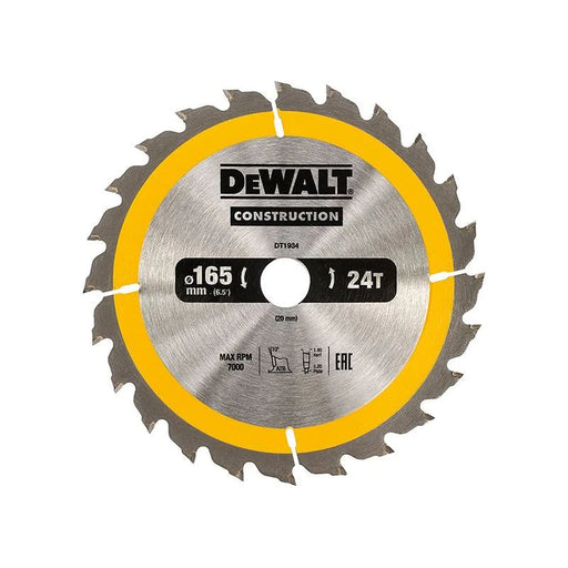 Dewalt Power Tools Portable Construction Circular Saw Blade 165 x 20mm x 24T