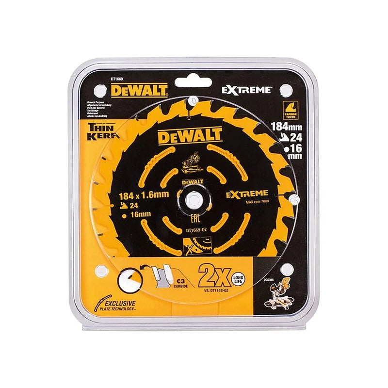 Dewalt Power Tools Cordless Mitre Saw Blade For DCS365 184 x 16mm x 24T