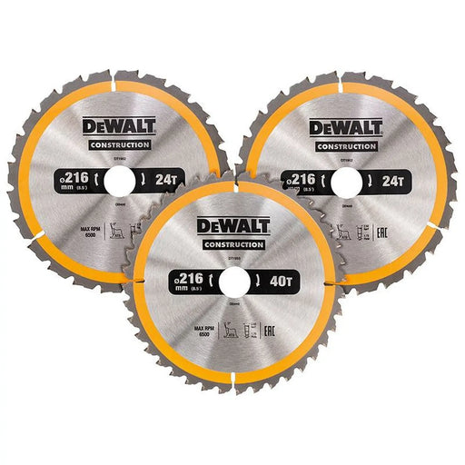 Dewalt Power Tools DT1962 Construction Circular Saw Blade 3 Pack 216 x 30mm 2 x 24T 1 x 40T