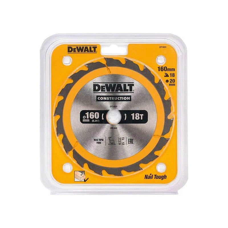 Dewalt Power Tools Portable Construction Circular Saw Blade 160 x 20mm x 18T