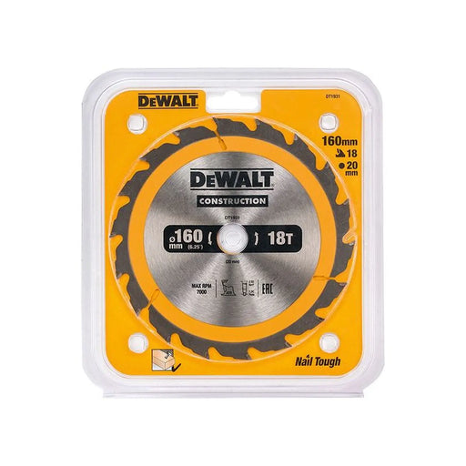 Dewalt Power Tools Portable Construction Circular Saw Blade 160 x 20mm x 18T