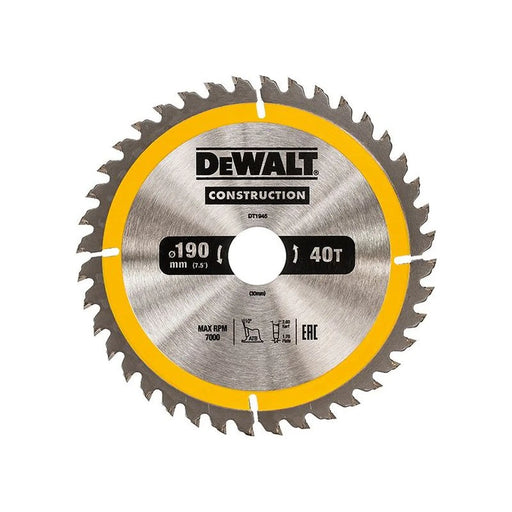 DeWALT Power Tools DeWalt Circular Saw Blade 190mm 40T Professional