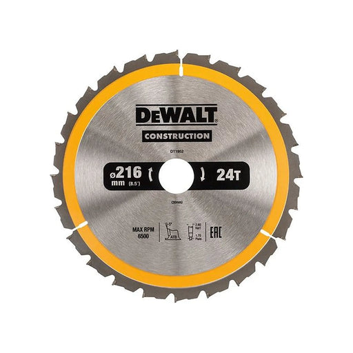 Dewalt Power Tools Stationary Construction Circular Saw Blade 216 x 30mm x 24T ATB/Neg