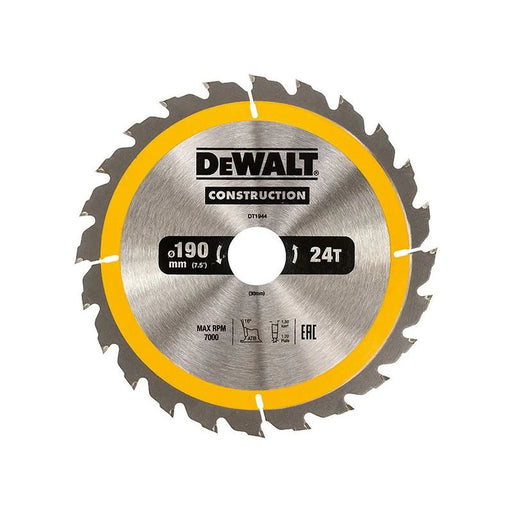 DeWALT Power Tools DeWalt Circular Saw Blade 190mm 24T for Professional Use