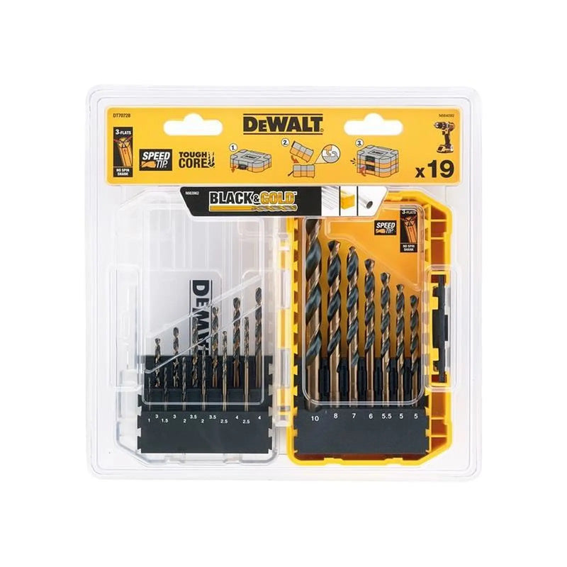 DeWALT Power Tools DeWalt BLACK&GOLD HSS Drill Set 19 Piece