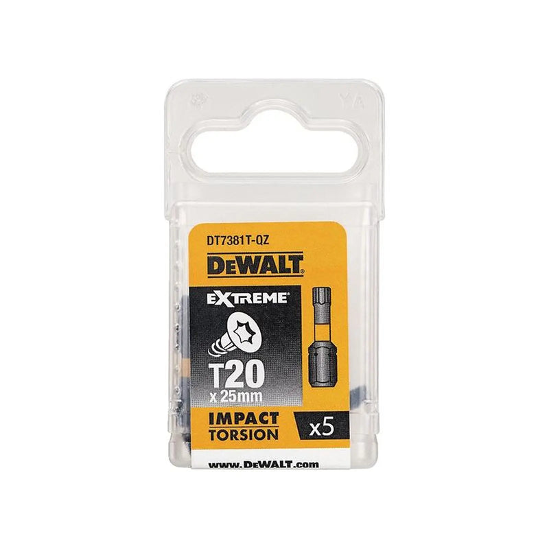 Dewalt Power Tools Impact Torsion Bits TX20 x 25mm (Pack 5)