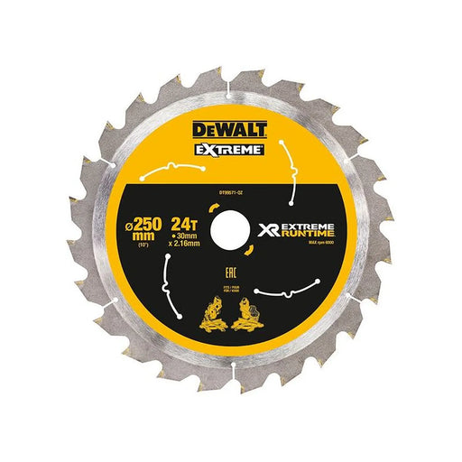Dewalt Power Tools Extreme Runtime FlexVolt Mitre Saw Blade 250 x 30mm x 24T