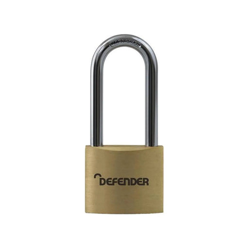 DEFENDER Brass Padlock 40mm Long Shackle Heavy Duty