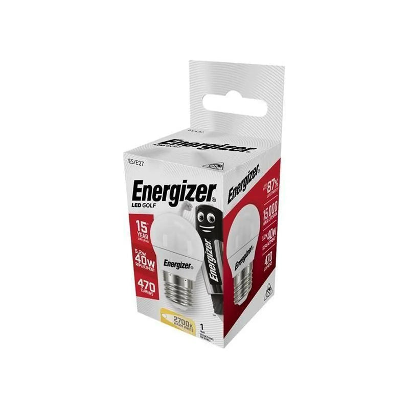 Energizer® LED ES (E27) Opal Golf Non-Dimmable Bulb, Warm White 470 lm 5.2W