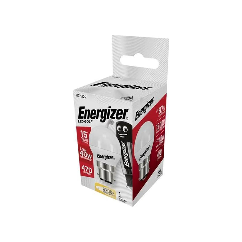 Energizer® LED BC (B22) Opal Golf Non-Dimmable Bulb, Warm White 470 lm 5.2W