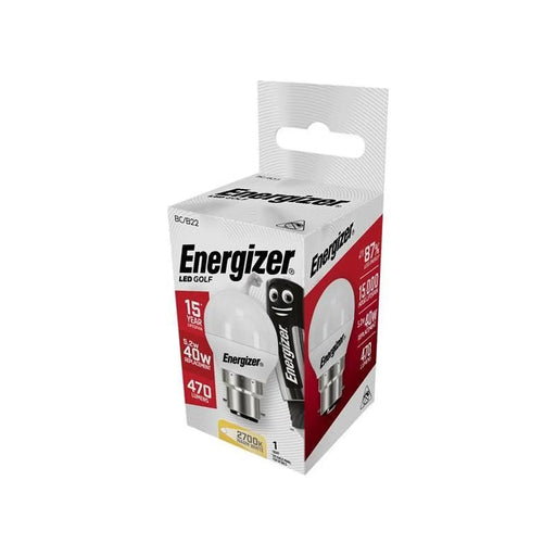 Energizer® LED BC (B22) Opal Golf Non-Dimmable Bulb, Warm White 470 lm 5.2W