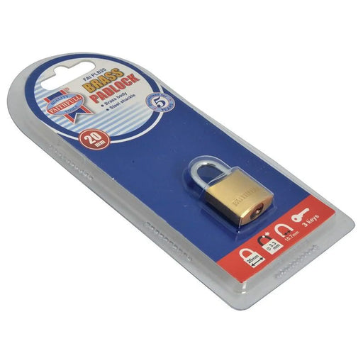 Faithfull Brass Padlock 20mm with 3 Keys