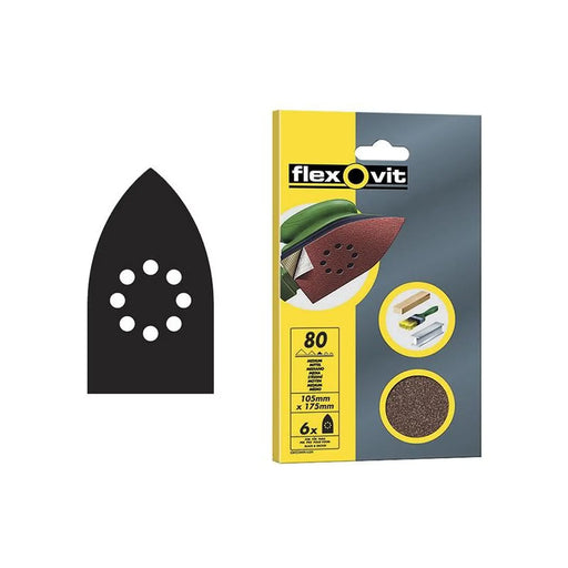Flexovit Detail Hook & Loop Sanding Sheets 105x175mm Medium 80G (Pack 6)