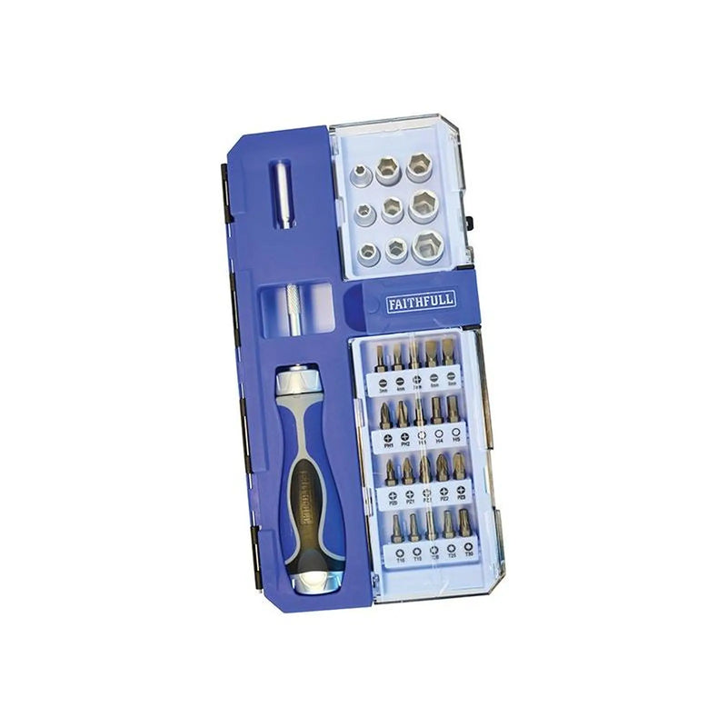 Faithfull Ratchet Screwdriver & Socket Set, 33 Piece