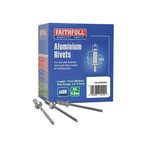 Faithfull Aluminium Rivets 4.8mm 11mm Medium Pack of 500