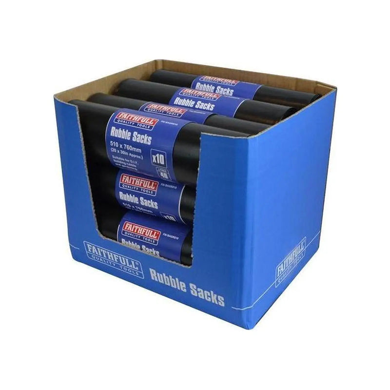 Faithfull Black Rubble Sacks Heavy Duty 10 Pack