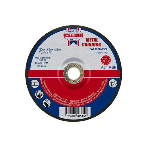 Faithfull Depressed Centre Metal Grinding Disc 180 x 6.5 x 22.23mm