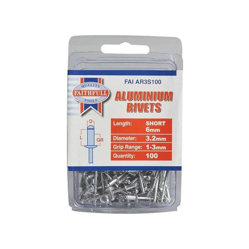 Faithfull Aluminium Rivets 3.2x6mm Pack of 100