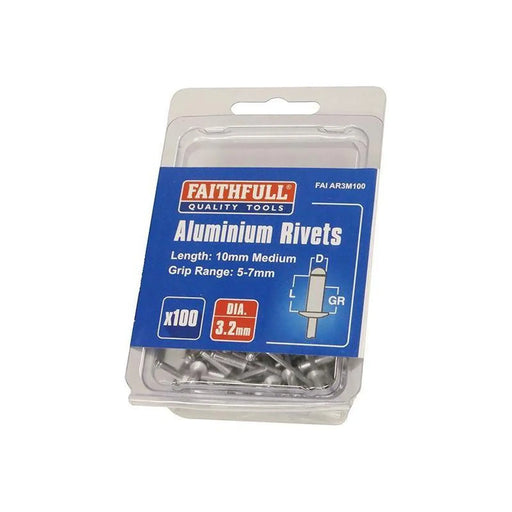 Faithfull Aluminium Rivets 3.2mm x 10mm Pack of 100