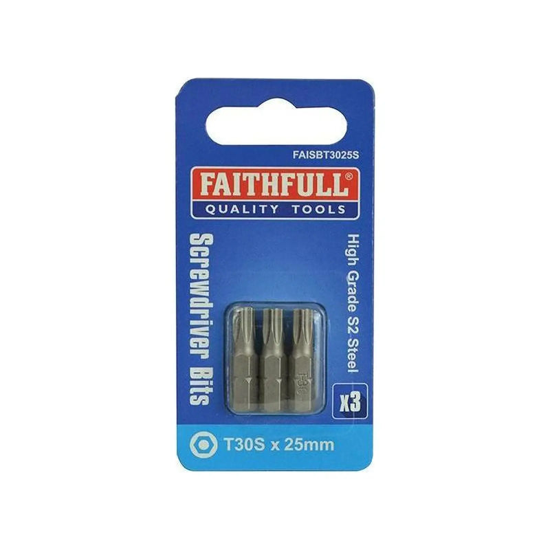 Faithfull Security S2 Grade Steel Screwdriver Bits T30S x 25mm (Pack 3)