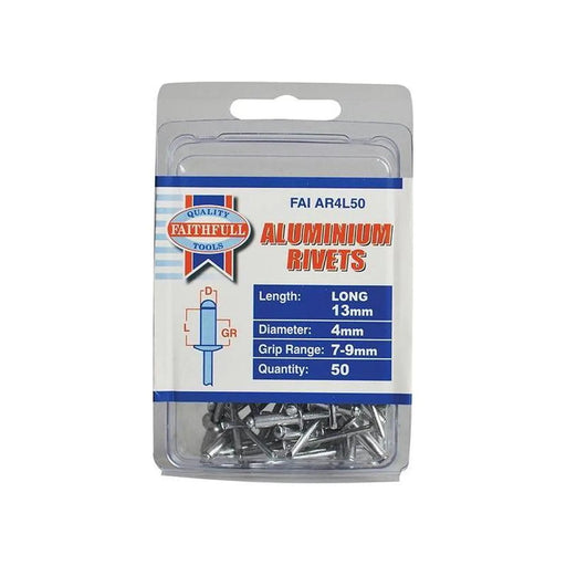 Faithfull Aluminium Rivets 4mm x 13mm Pack of 50