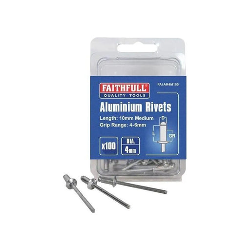 Faithfull Aluminium Rivets 4x10mm Pack of 100