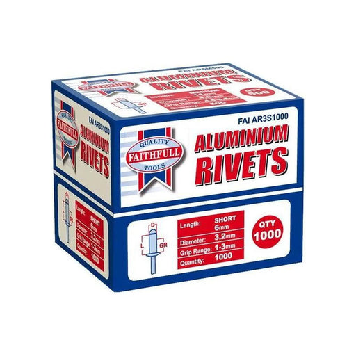 Faithfull Aluminium Rivets 3.2 x 6mm Short Bulk Pack of 1000