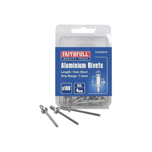 Faithfull Aluminium Rivets 4mm x 7mm Pack of 100