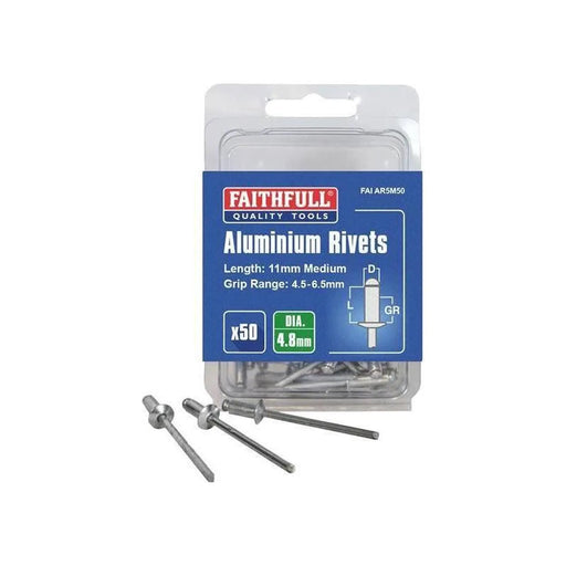 Faithfull Aluminium Rivets 4.8x11mm Pack of 50