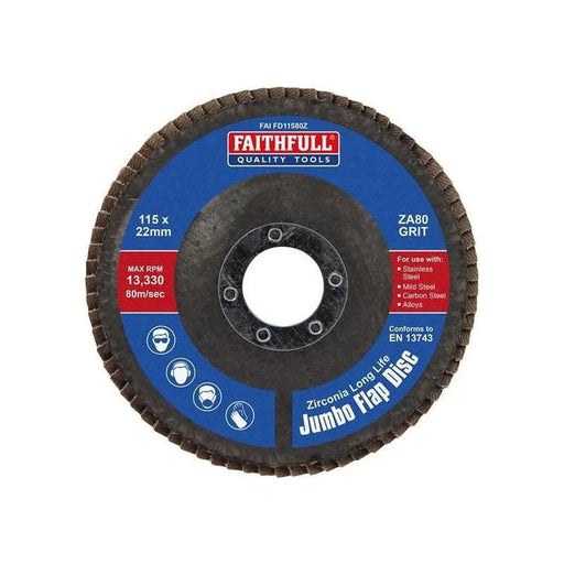 Faithfull Zirconia Abrasive Jumbo Flap Disc ZA80 115mm