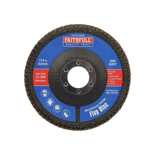 Faithfull Aluminium Oxide Flap Disc 115mm 80 Grit
