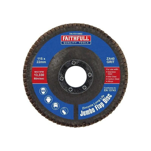 Faithfull Zirconia Abrasive Jumbo Flap Disc A40 115mm