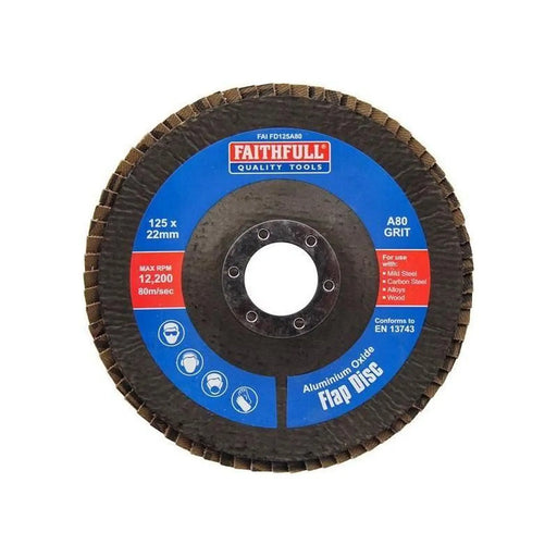 Faithfull Aluminium Oxide Flap Disc 125mm 80 Grit