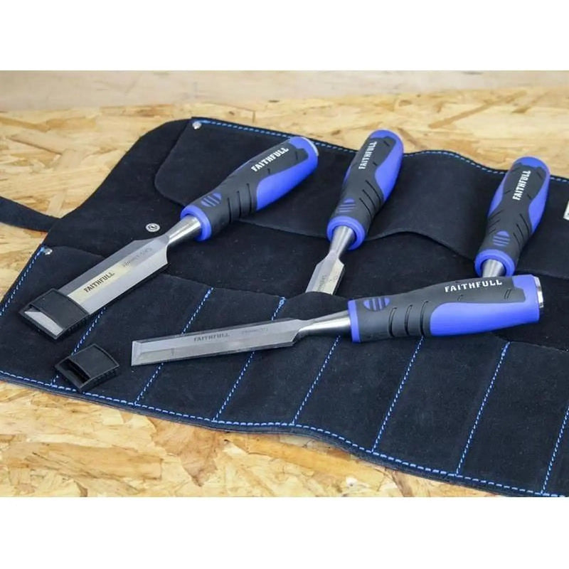 Faithfull 8 Pocket Leather Chisel Roll Premium Tool Holder