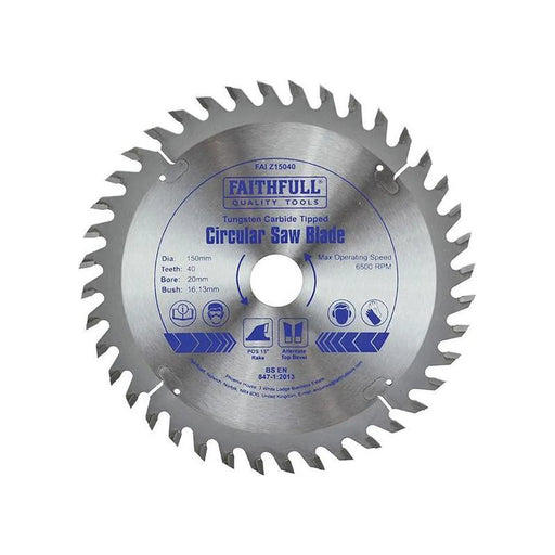 Faithfull TCT Circular Saw Blade 150 x 20mm x 40T POS